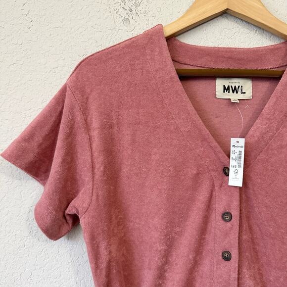 MADEWELL MWL Towel Terry Romper Dusty Rose Drawstring Waist Summer NWT - Picture 7 of 15